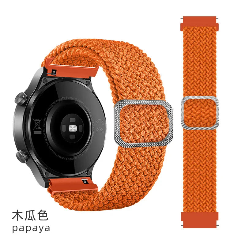 Elastic Braided Nylon Watch Band Adjustable Breathable Strap Anti Sweat Wristband For Samsung Galaxy Watch Huawei Smart Watch Qme Papaya 22mm