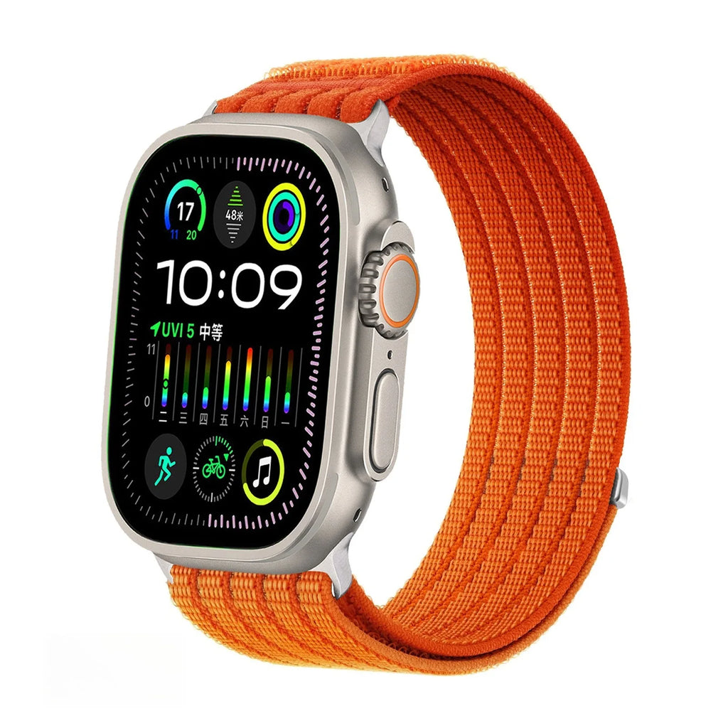 A Cloud Soft Breathable Nylon Loop Watch Strap for Apple Watch Series 10 9 8 S11 Lightweight Comfortable Replacement Wrist Band Qme Danxia orange 42 44 45 46 49 S10 S
