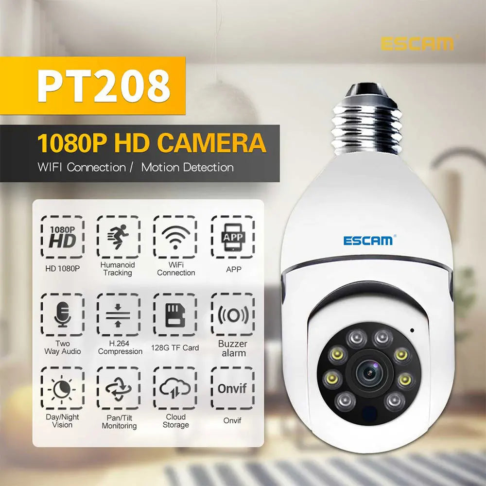 ESCAM PT208 Wireless 1080P Mobile Tracking WIFI Connection ONVIF Two-way Voice Intelligent Dual-light Source Night Vision Camera Qme Standard ADD 64G