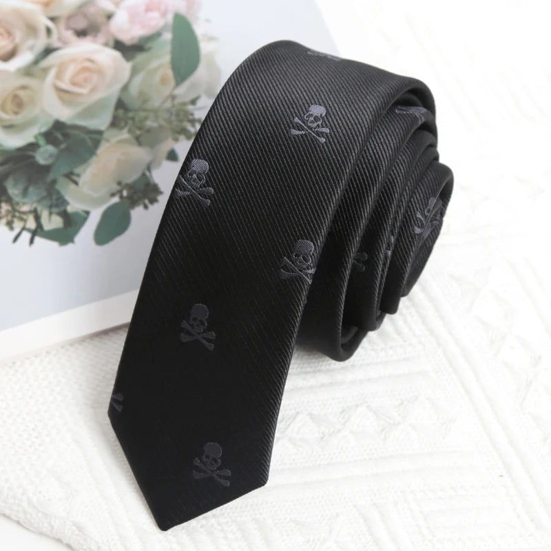 Black Slim Skull Ties Men Women Necktie Pocket Square Cufflinks Qme A