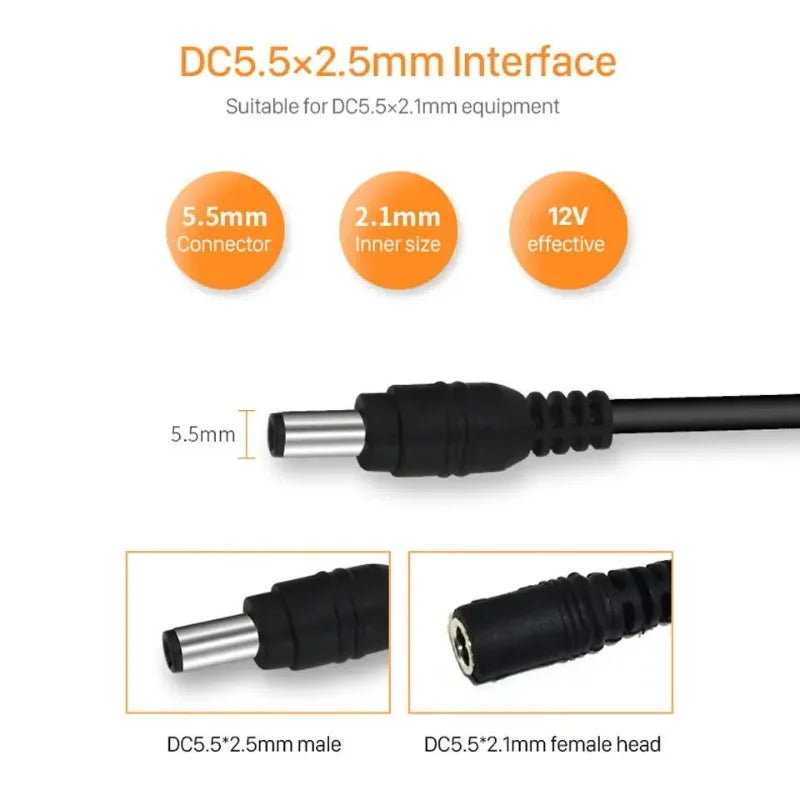 2pcs 10m(33ft) 2.1x5.5mm DC12V Power Extension Cable for Security Camera Secuirty DVR Qme