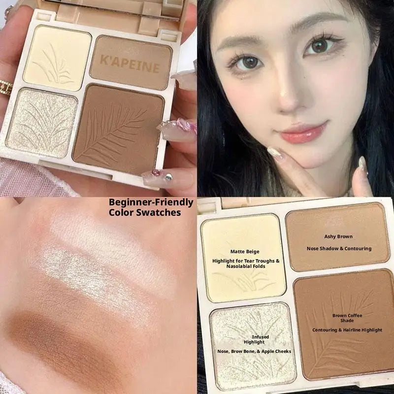 4-Colors Highlight Contour Palette Mirror Matte Highlighter Natural Qme