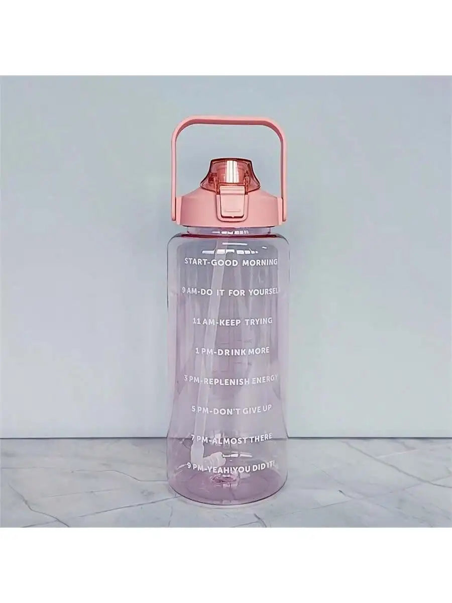 Large Capacity Summer Essential Water Bottle Portable Straw Time Mark Qme pink >1L