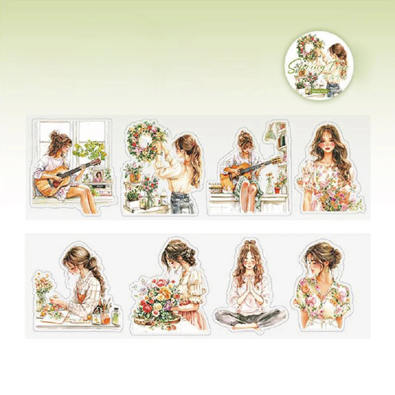 Sticker Tape 60mm*2m Spring Garden Girl PET Die-Cut Tape Scrapbook DIY & Handbook Mobile Phone Case Notebook Decoration Qme 5