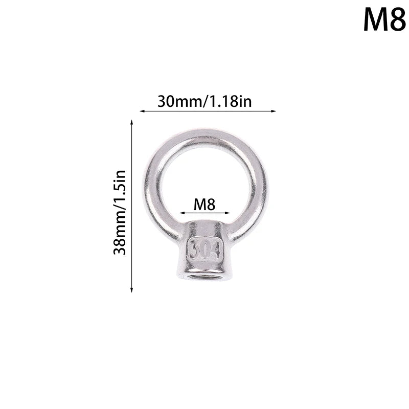 304 Stainless Steel Japanese Eye Nuts M6 M8 M10 M12 M16 Lifting Rings Marine-Grade Hardware Rigging Hoisting Industrial Qme M8