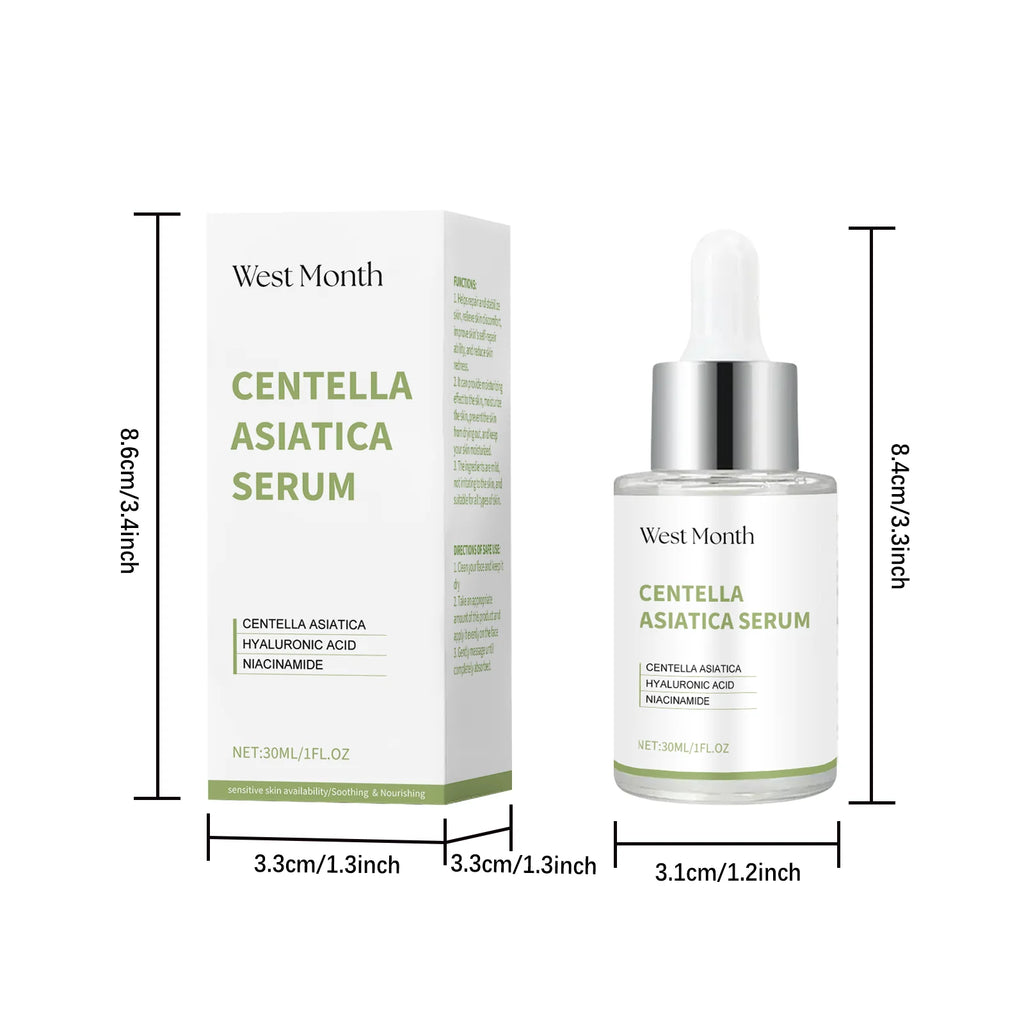 Centella Asiatica Serum Brightening Hydrating Facial Essence Soothing Moisturizing Anti-Redness Beauty Skincare Smooth Texture Qme 30ml Boxed