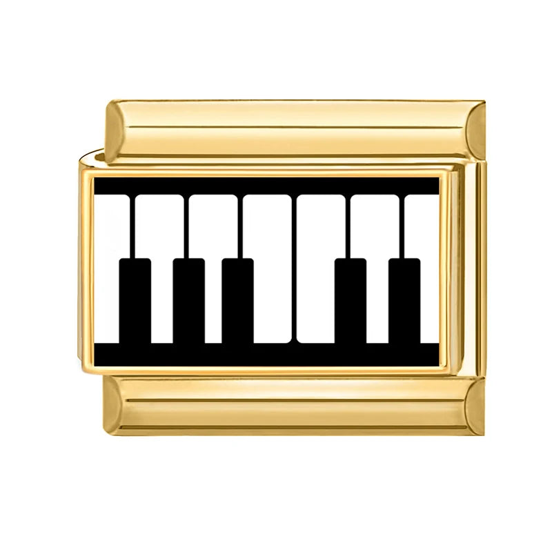 Gold Retro Black Trumpet Zebra Cow Piano Italian Charm Link Fit