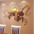 3D Mirror Floral Art Removable Wall Sticker Acrylic Mural Decal Home Room Decor Solid Color Flower Pattern Wall Sticker Qme Gold