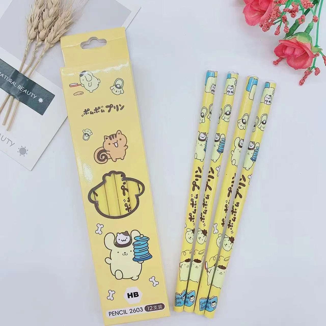 Hello Kitty Kuromi Pencil Case Set Cute Cartoon-Style Solid-Color 2B Pencils 12-Pack HB Writing Pencils Qme 5
