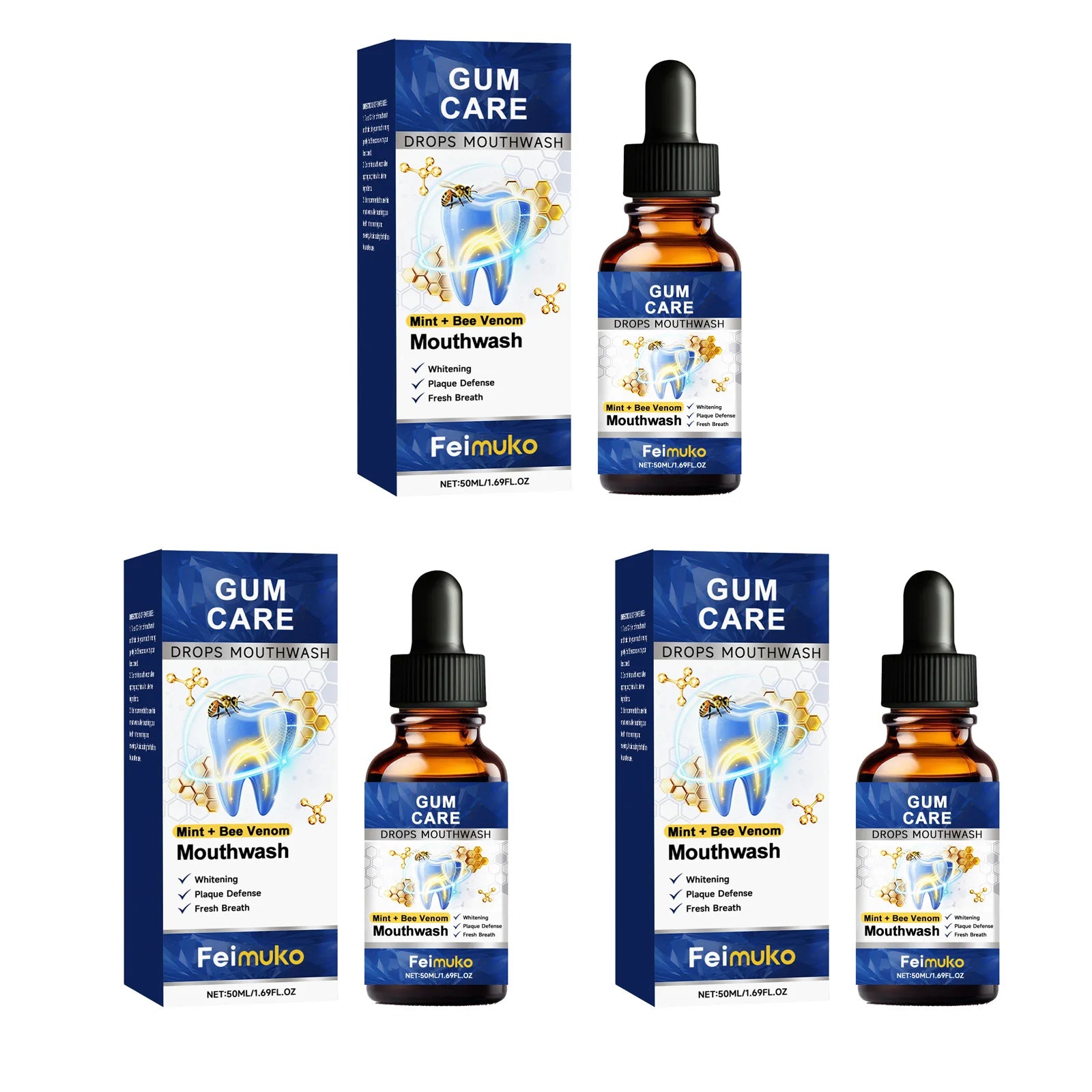Bee Venom Mouthwash Remove Mouth Odor Reduce Yellowing Tooth Stains Cleaning Gum Refreshing Portable Oral Hygiene Care Liquid Qme 3 X 50ml Boxed Combo adults