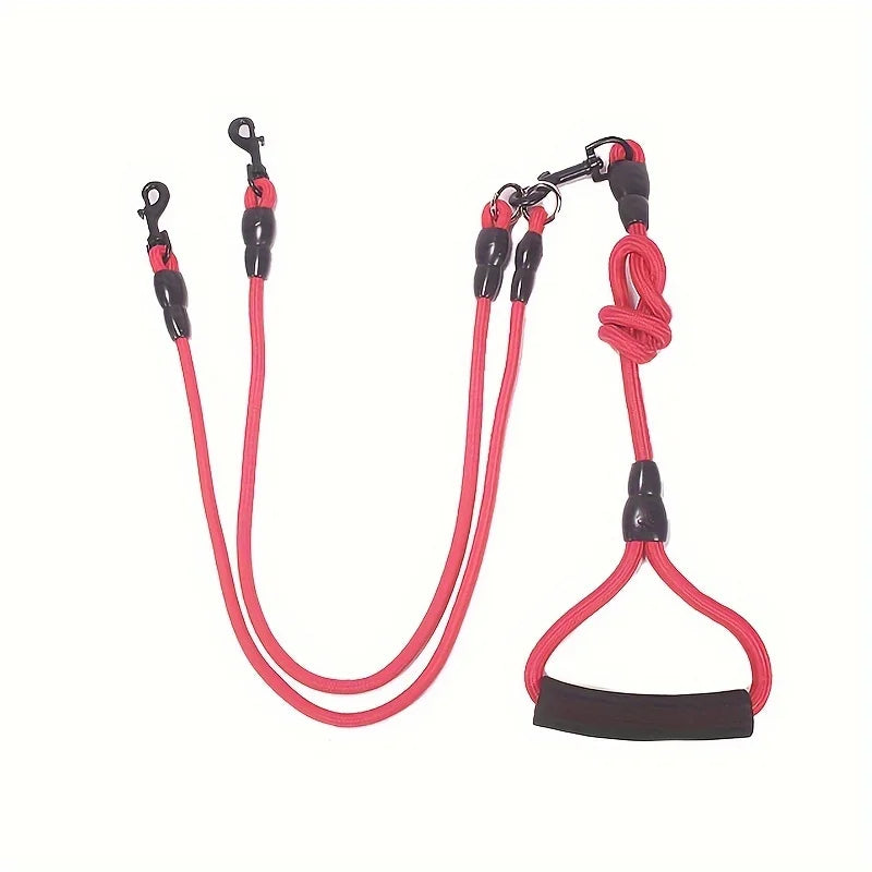 Nylon double ended dog leash with cushioned handle, 360 ° rotatable detachable pet leash, suitable for medium and large dogs Qme Scarlet