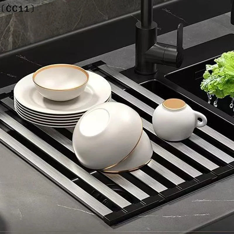 304 Stainless Steel Kitchen Sink Drain Rack Dish Foldable Telescopic Qme