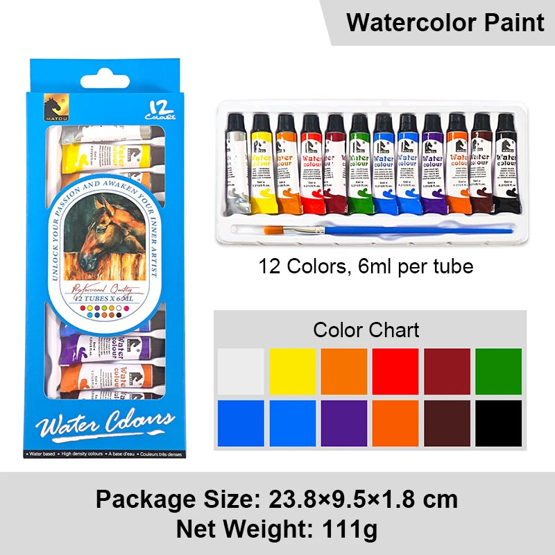 12 Colors Paint Acrylic Watercolor Glass Painting Pigment Waterproof Qme Watercolor