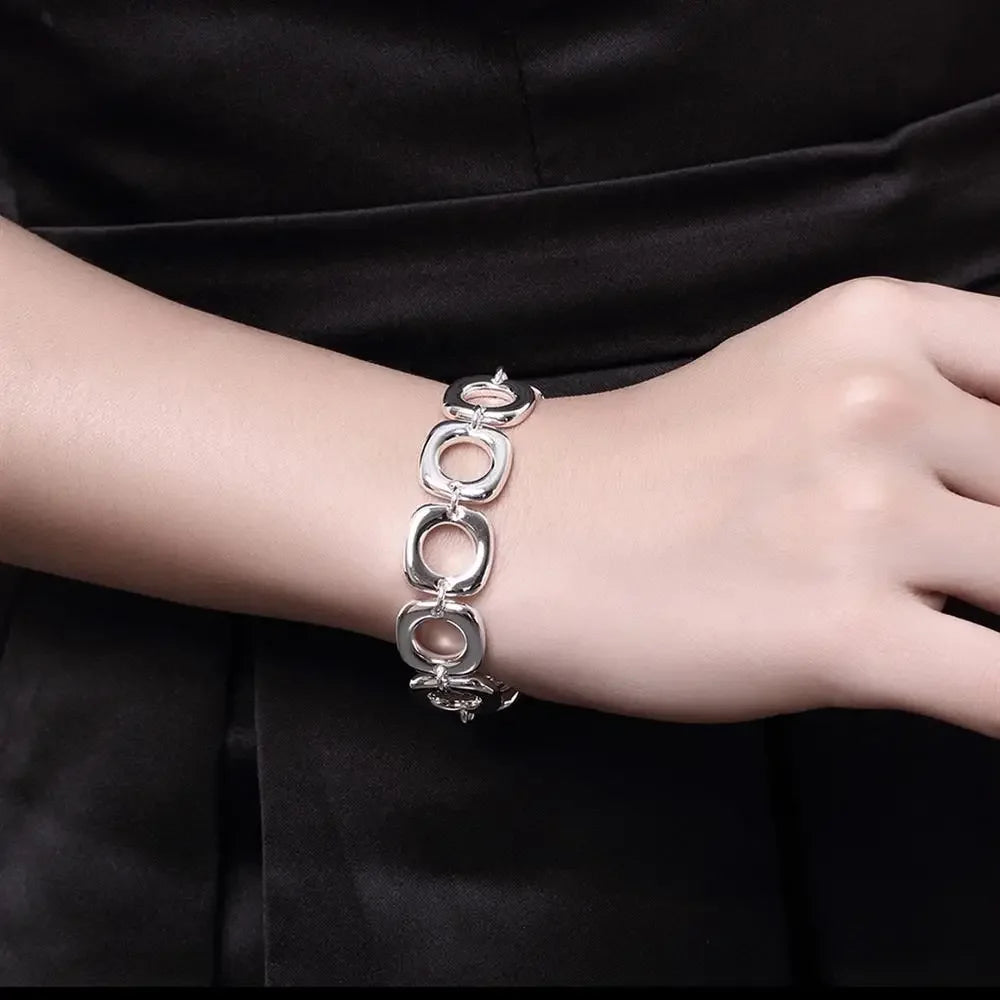 Hot New 925 Sterling Silver Square Pendant Bracelet Necklace Earrings Jewelry Set for Women Fashion Party Christmas Gifts Qme