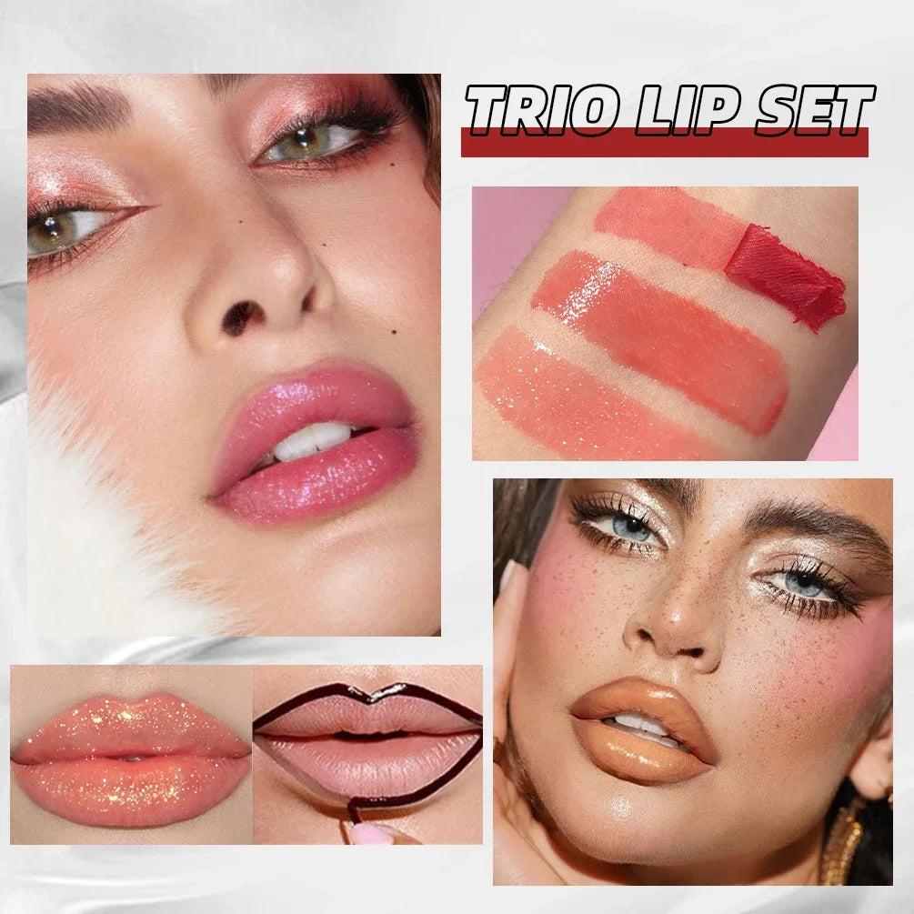 QIBEST Multifunctional Makeup Kits Include Tear Off Lip Stain,Mirror Lip Glaze,Shimmer Lip Oil Gloss Lasting Lip Cosmetics Sets Qme