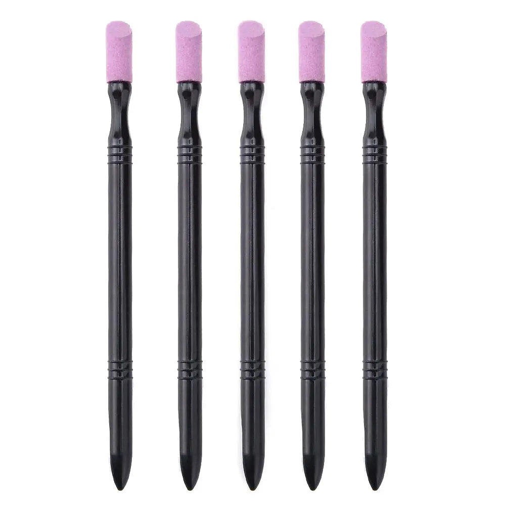 Nail Sanding Sticks File Cuticle Stone Pusher Care Tool Art Pen Qme Black 5pcs