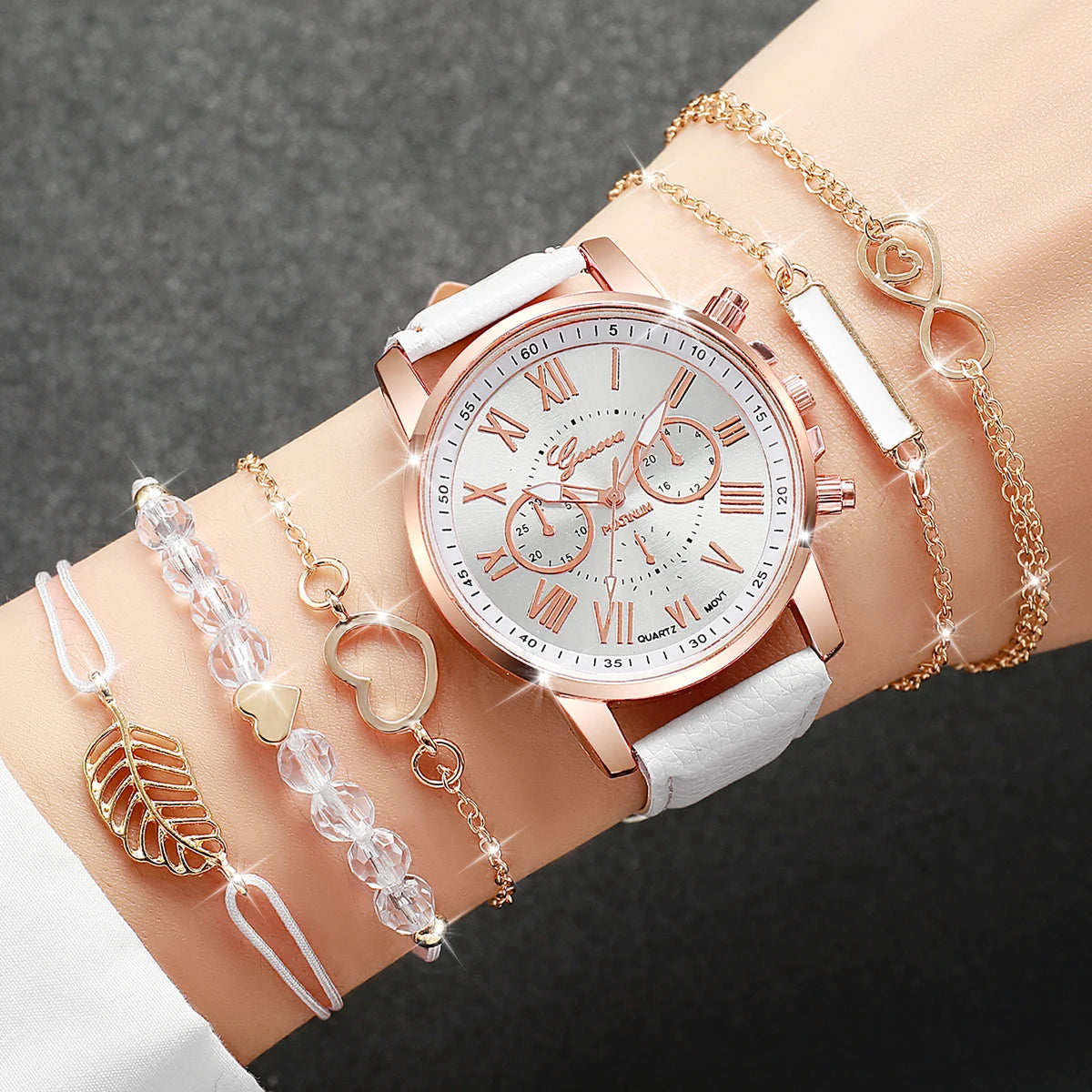6 Pçs/set Relógio Feminino Moda Roma Dial Relógios de Quartzo Conjunto de Pulseiras (Sem Caixa) Qme