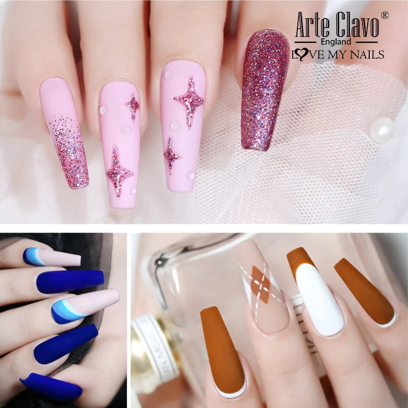 Arte Clavo Gel Nail Polish Matte Semipermanent Varnish UV Glitter Qme