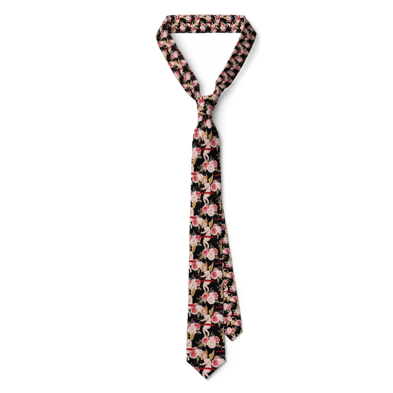 Men's Slim Fit 3D Printed Tie Flower Skull Harajuku Business Formal Qme