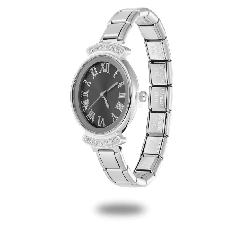 Women's DIY Width Italian Elastic Charm Stainless Oval Simple Watch