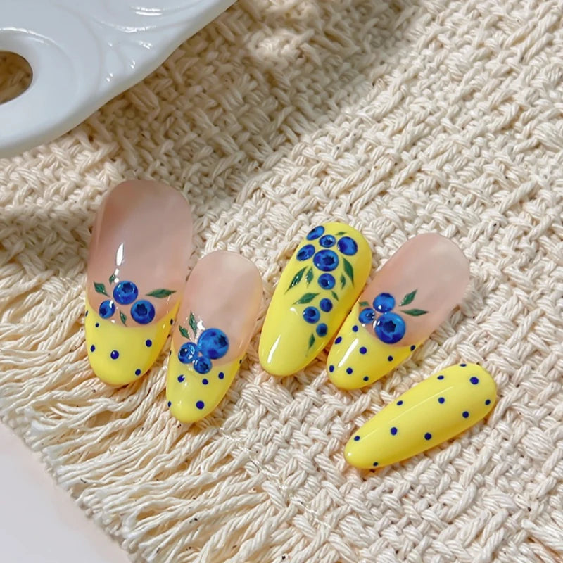 Blueberry French Polka Dot Nail Stickers Embossed Self Adhesive Fruit Decals Cute Red Blue Floral Nail Art Supplies For Manicure Qme