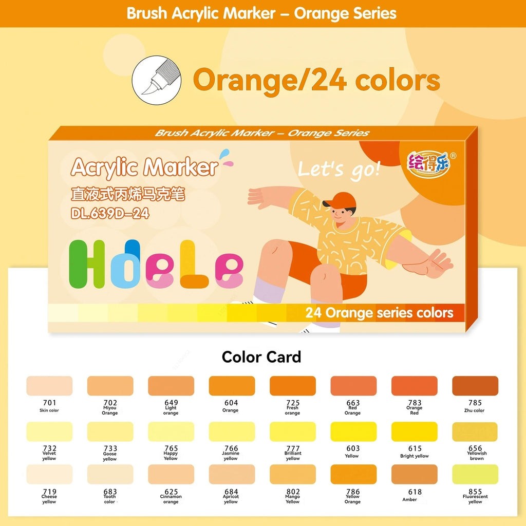 Brush Tip Acrylic Paint Markers Pen - With Direct-Liquid Ink Control System Premium Markers Pen for Rocks, Paper, Canvas, DIY Qme 639D-24