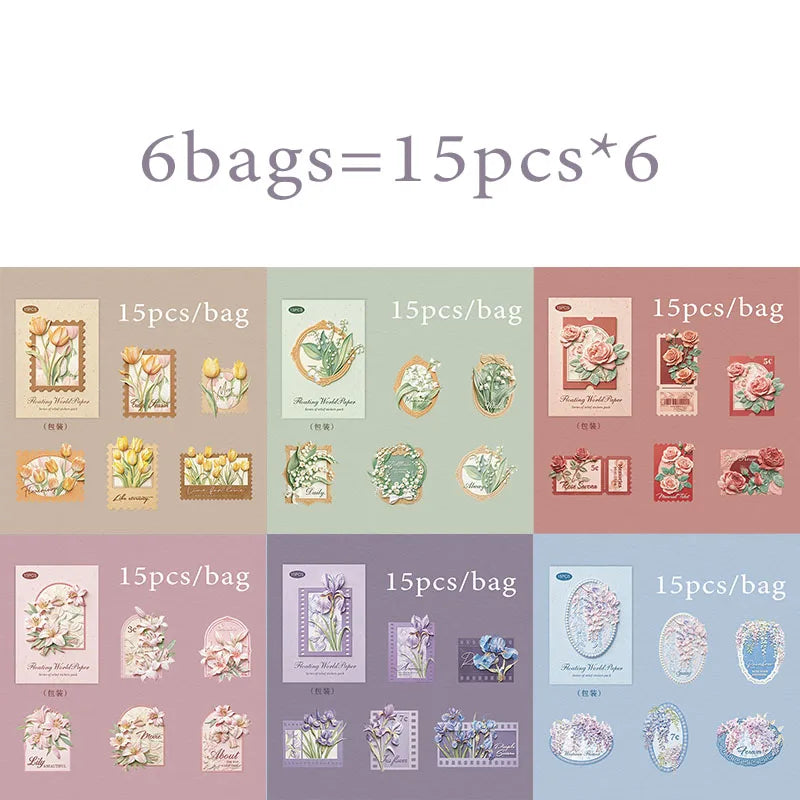European Vintage Stamp & Floral Border Stickers, Junk Journal Collage Decorative Decals, Ideal Holiday & Birthday Gifts Qme 6-Bags