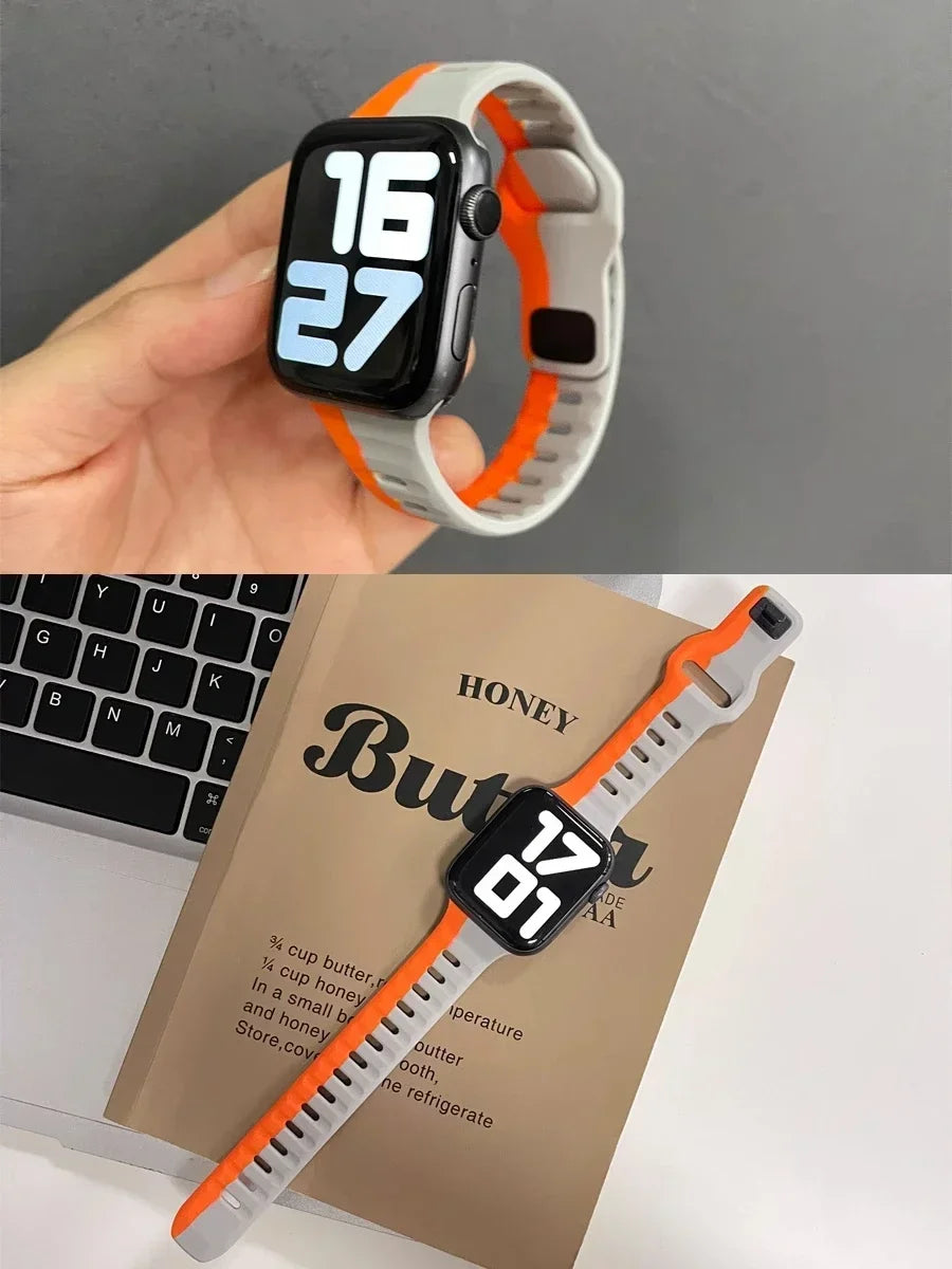 Silicone Sport Strap For Apple Watch Band 49mm 45mm 44mm 42mm 40mm 41 38 correa bracelet iwatch Series 10 9 8 7 6 5 4 3 se ultra Qme