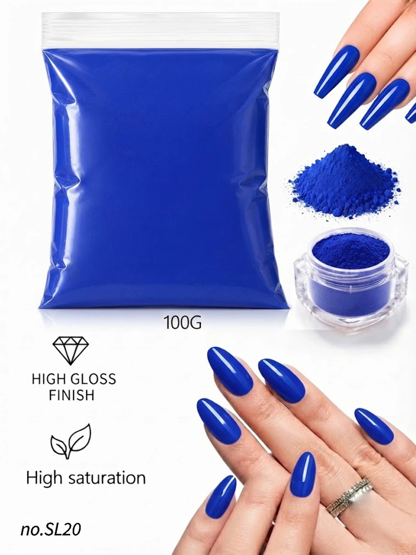 Acrylic Powder Nail Polish System Clear White DI Qme blue