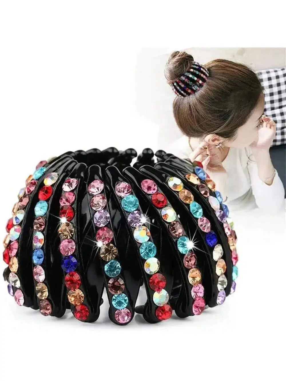 Tie Up Ponytail Bird's Nest Hair Loop Rhinestone Grabbing Clip Qme colorful