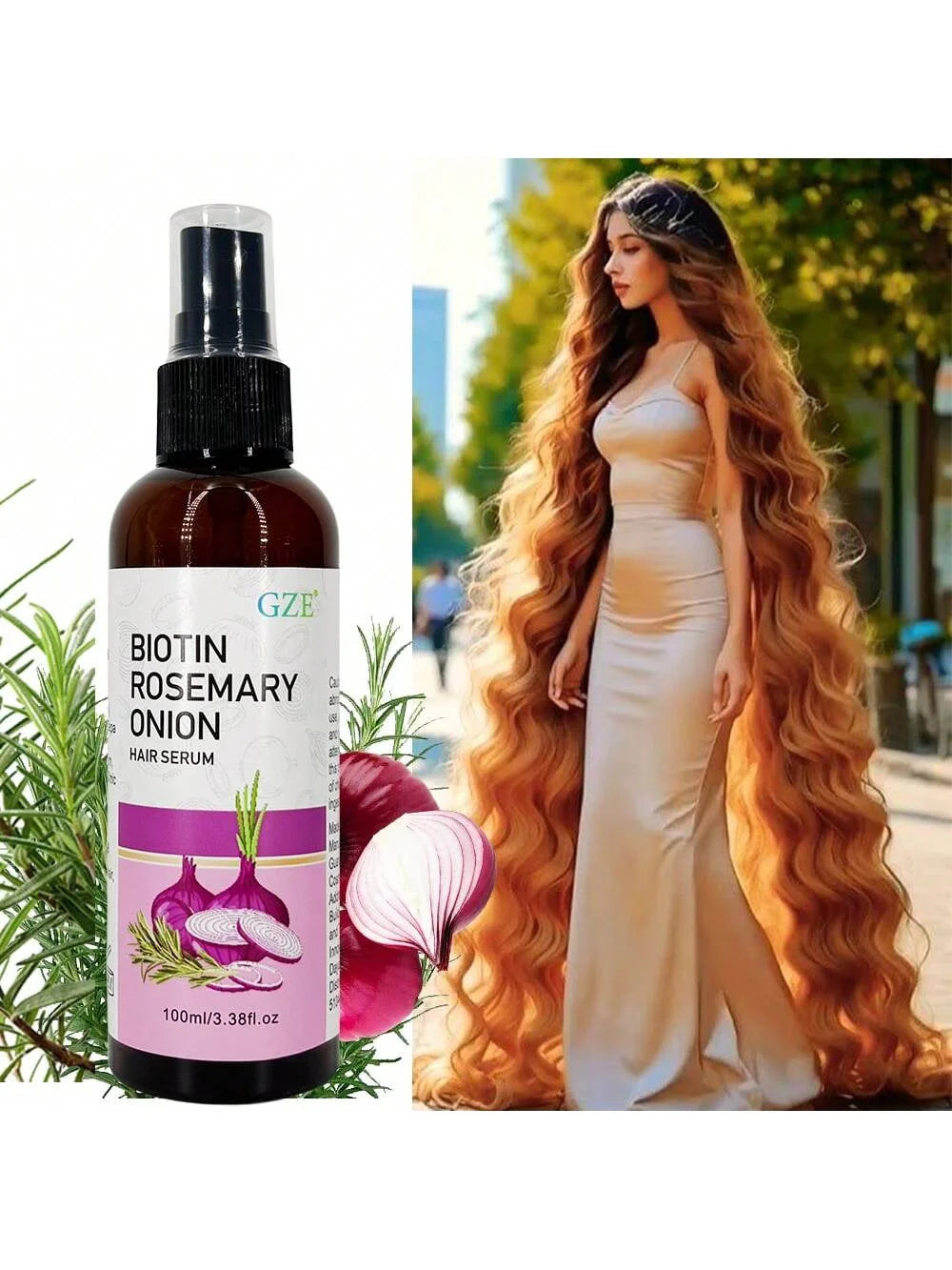GZE Biotin Rosemary Onion Hair Serum Moisturizing Hair Serum Strong Hair Heat Protection Anti-Breakage For Dry And Damaged Hair Qme
