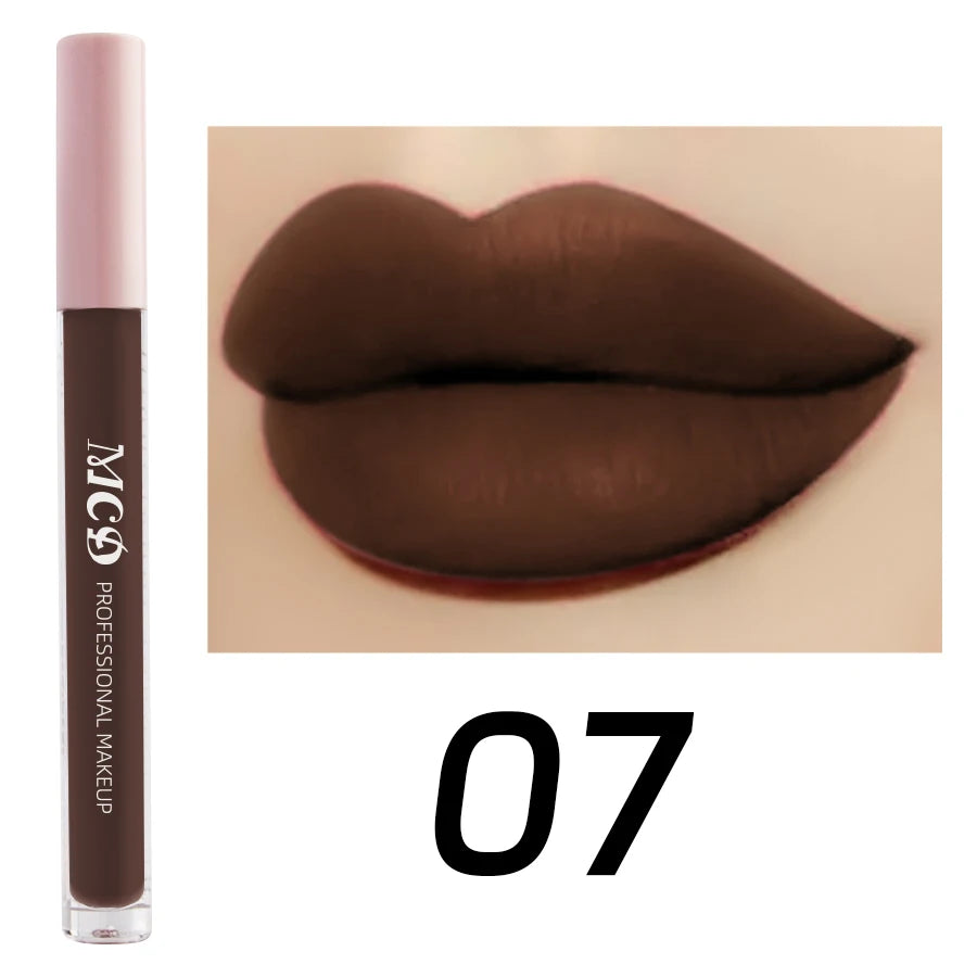 Dark Brown Matte Velvet Lip Gloss Waterproof Liquid Lipstick Nude Qme 07