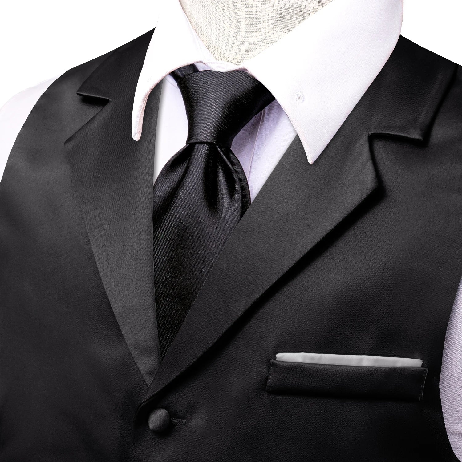 Hi-Tie Solid Black V-neck Men Vest With Tie Jacquard Tuxedo Dress Waistcoat Adjustable Jacket Casual Business Party Fashion Qme