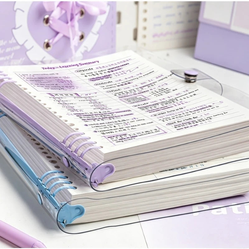 60 sheets of 120-page transparent soft leather loose-leaf notebooks with detachable ring covers and horizontal lines A5 Qme