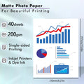 A4Matte Photo Paper, 8.27x11.69in Inkjet Photo Printer Paper, Picture Paper for Photos, Calendars, Brochures, Cards, Menus200gsm Qme M-A4-Matte-40