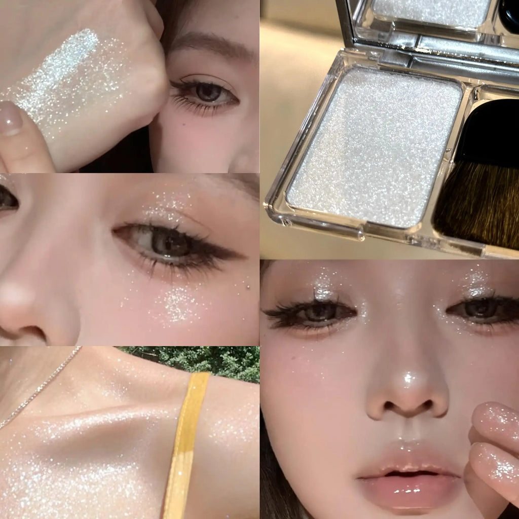With Brush Bowknot Face Brighten Highlighter Sparking Shine Makeup Plate Fairy Purple Highlight Shimmer Shading Contour Cosmetic Qme