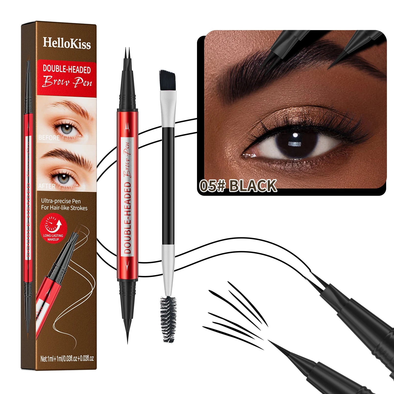 Waterproof Eyebrow Pen, Microblading Eyebrow Pencil With 2 Split Head, Natural Looking Brows Makeup ( 5 Colors ) Qme 9714-5