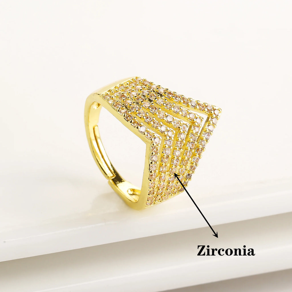 Luxury Shiny Zirconia Geometric Open End Adjustable Ring Punk Style For Women Men Daily Party Finger Jewelry Fashionable Gifts Qme