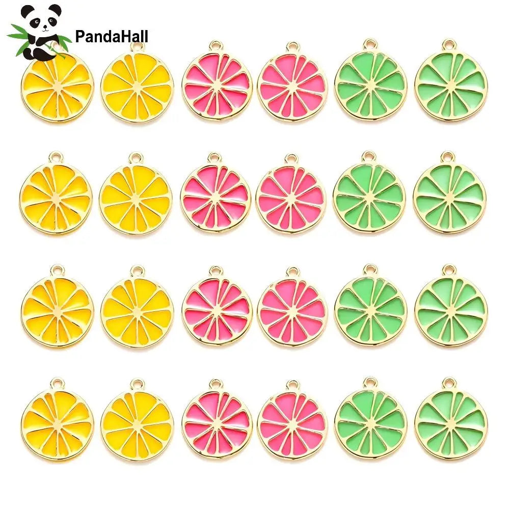 PandaHall 10Pcs Fruit Alloy Pendants Lemon Slices Charms For Key Chain Earrings Jewelry DIY Making 26.5x23x1.6mm, Hole: 2mm Qme