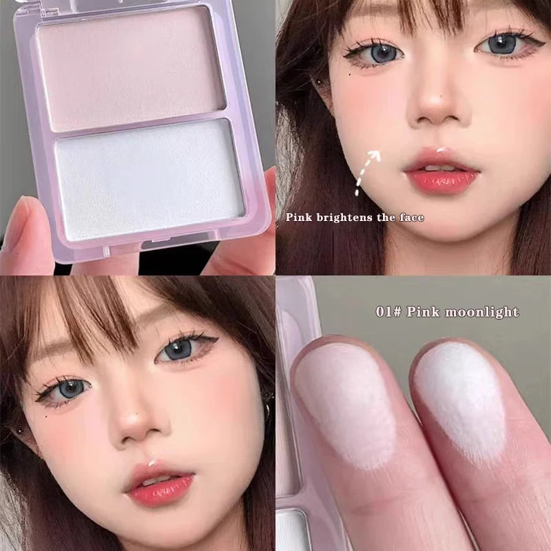 2-in-1 high-gloss contouring, two-tone matte facial brightening, three-dimensional shadow blush palette, Korean-style makeup Qme