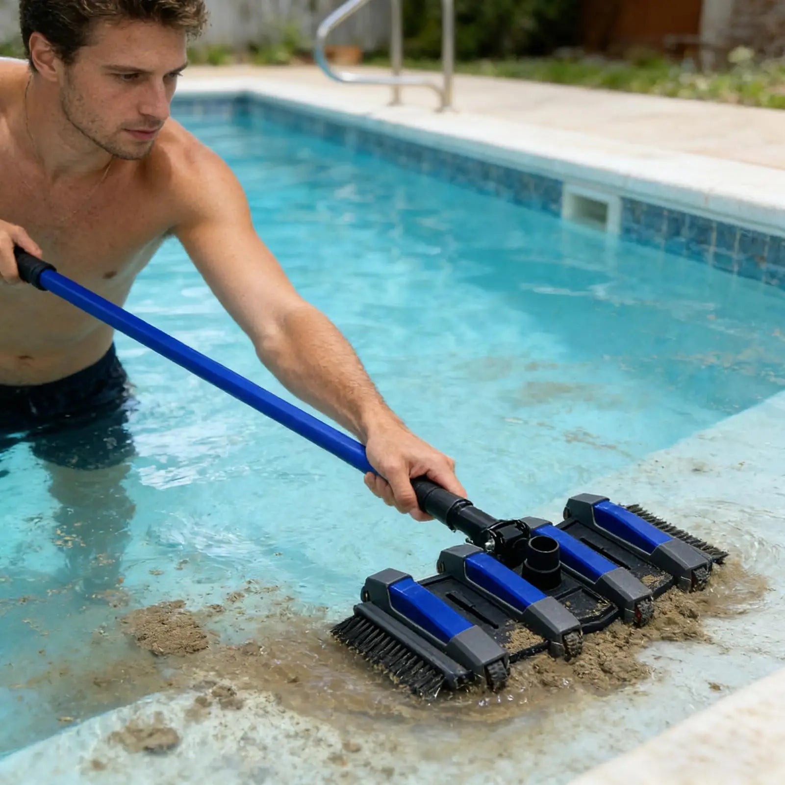 Manual Pool Vac Head 14-inches Heavy-duty In-ground Parts Wheels Qme
