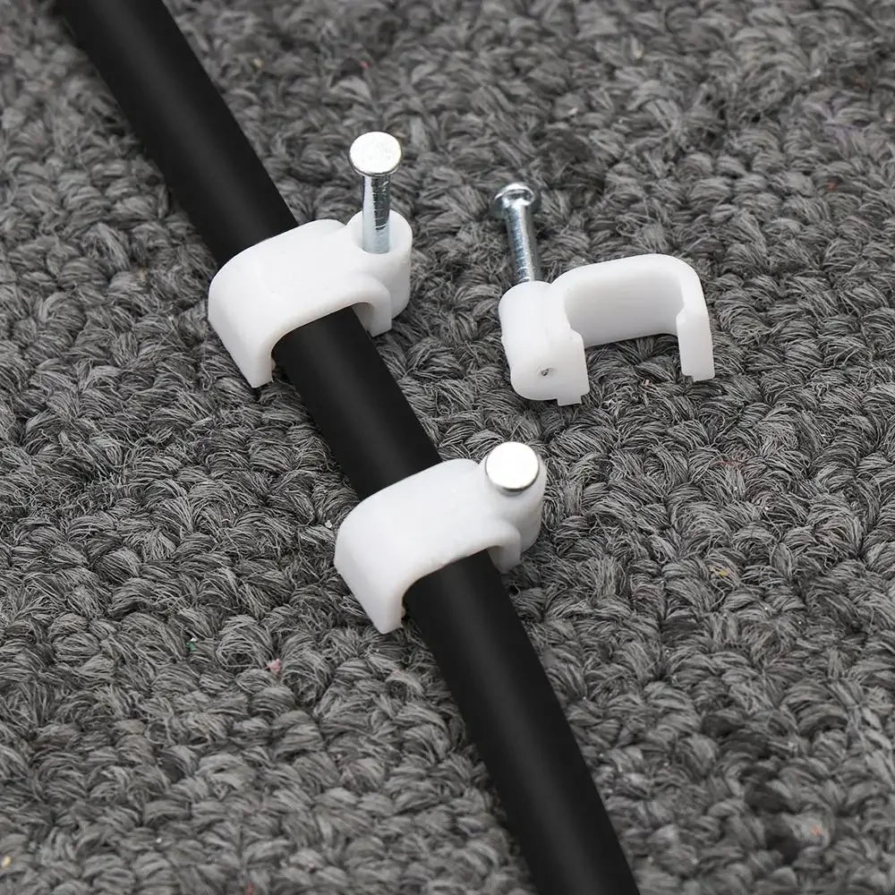 100PCS Steel Nail Cable Clamp Circular Cable Fixing Clip 4/5/6/7/8/9/10/12mm Management Power Cord Wall Mounted Cable Cord Clip Qme