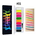 10-Color Fluorescent Body Paint Glow Dark Non-toxic Oily Formulation Qme 01