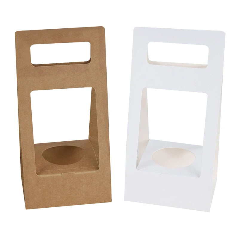 Water Proof Kraft Paper Portable Flower Basket Bouquet Handle Carton Qme