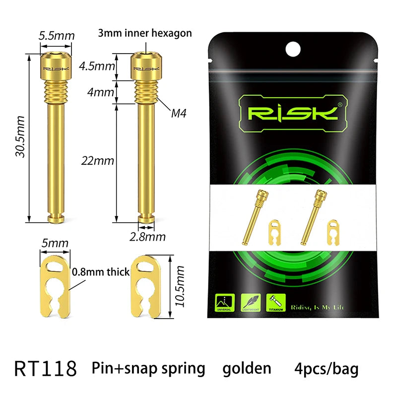 RISK M4x26mm Titanium Alloy Bolts Hydraulic Disc 4 Oil Brake Threaded Qme 4PCS Gold