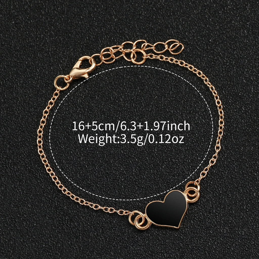Hot Sale 2Pcs Gold Women's Watch & Bracelet Set, White Dial Watch with Black Strap + Black Heart Bracelet, Elegant Style Qme