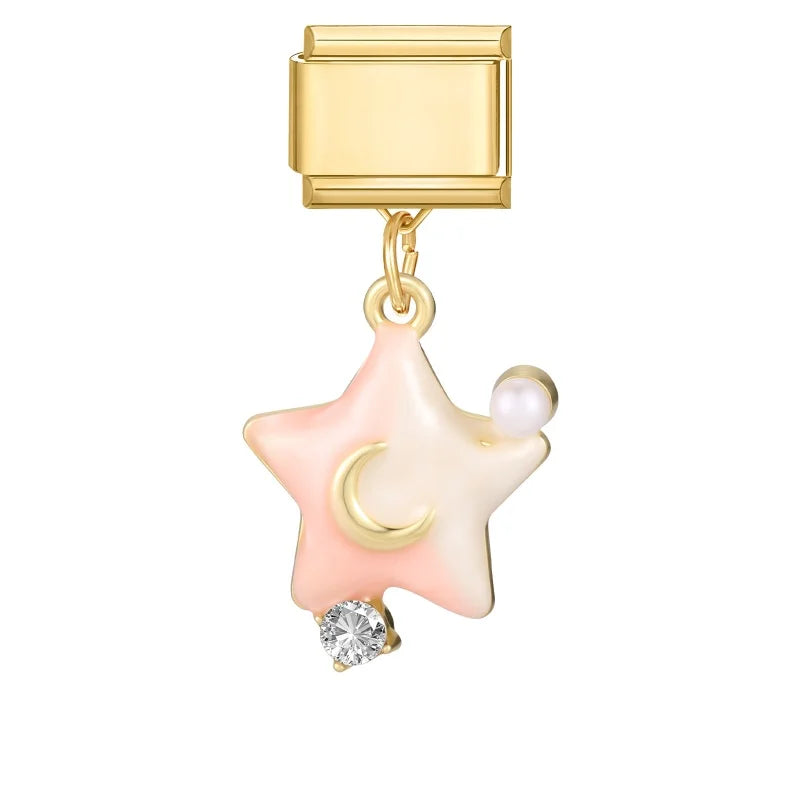 Fashion Flowers Rose Zircon Bowknot Butterfly Golden Italian Charm