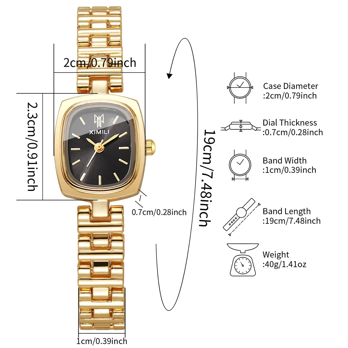 Hot Sale Women's Mini Gold Watch, Small Square Black Dial, Elegant Style Qme