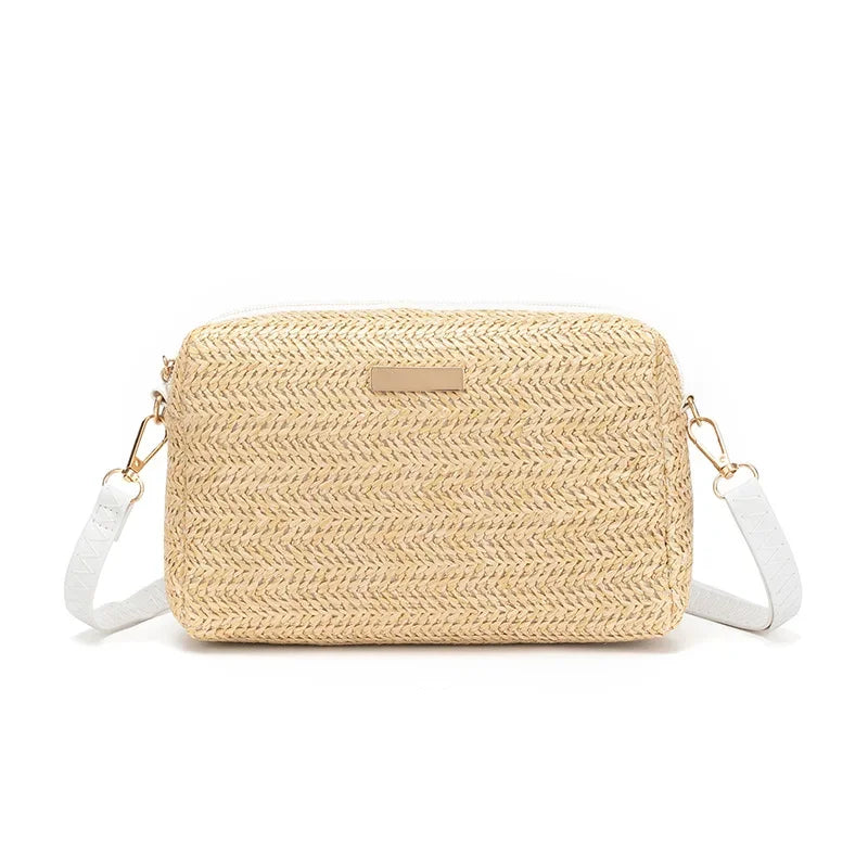Portable Bohemian Style Straw Woven Bag Handbag Wallet Straw Bucket Bag Wallet Shoulder Bag Straw Crossbody Summer Qme XS 21x15x7cm
