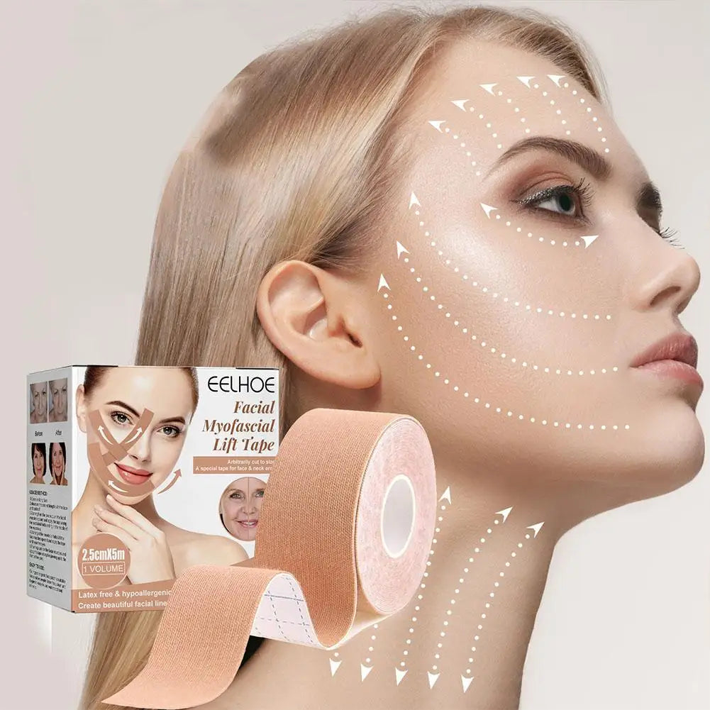2 Rolls Facial Myofascial Face Lift Tape Castor Oil Breathable Qme